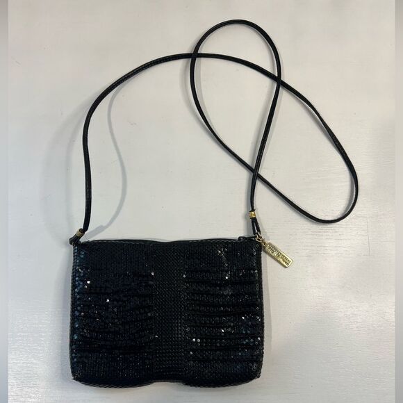 Vintage WHITING & DAVIS Black Metal Mesh Formal Bag Purse Crossbody Clutch - Picture 1 of 10